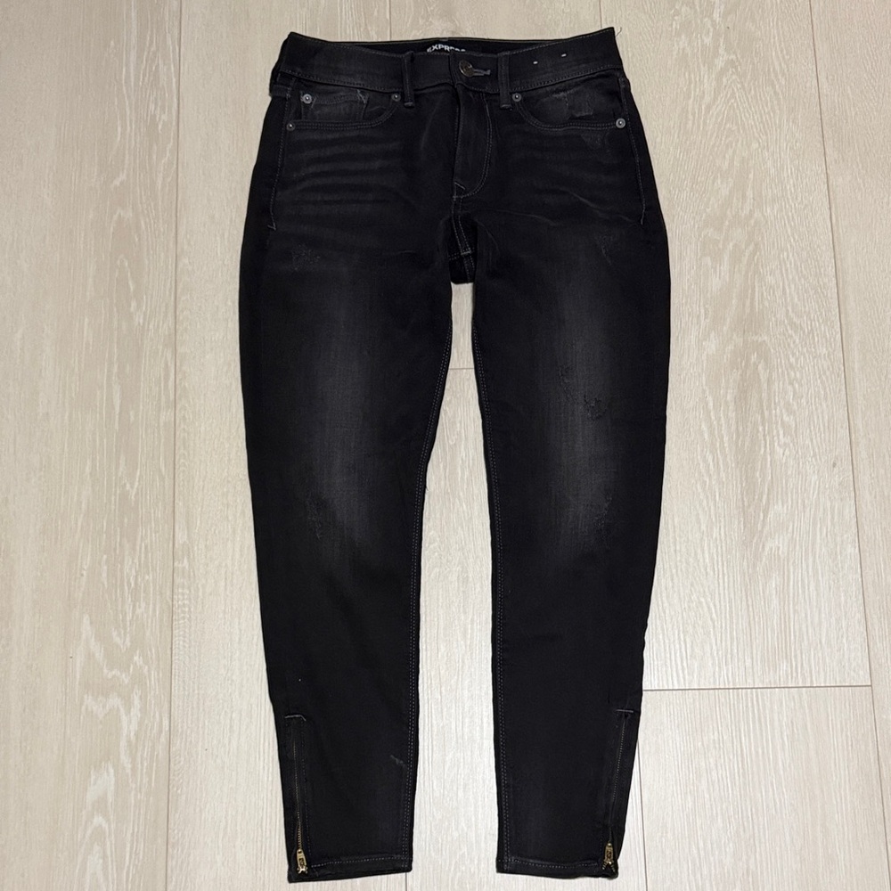 Express Black Stretch Cropped Legging Mid Rise Jeans Zip Up Ankles
